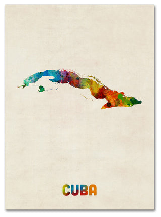 'Cuba Watercolor Map' Canvas Art by Michael Tompsett