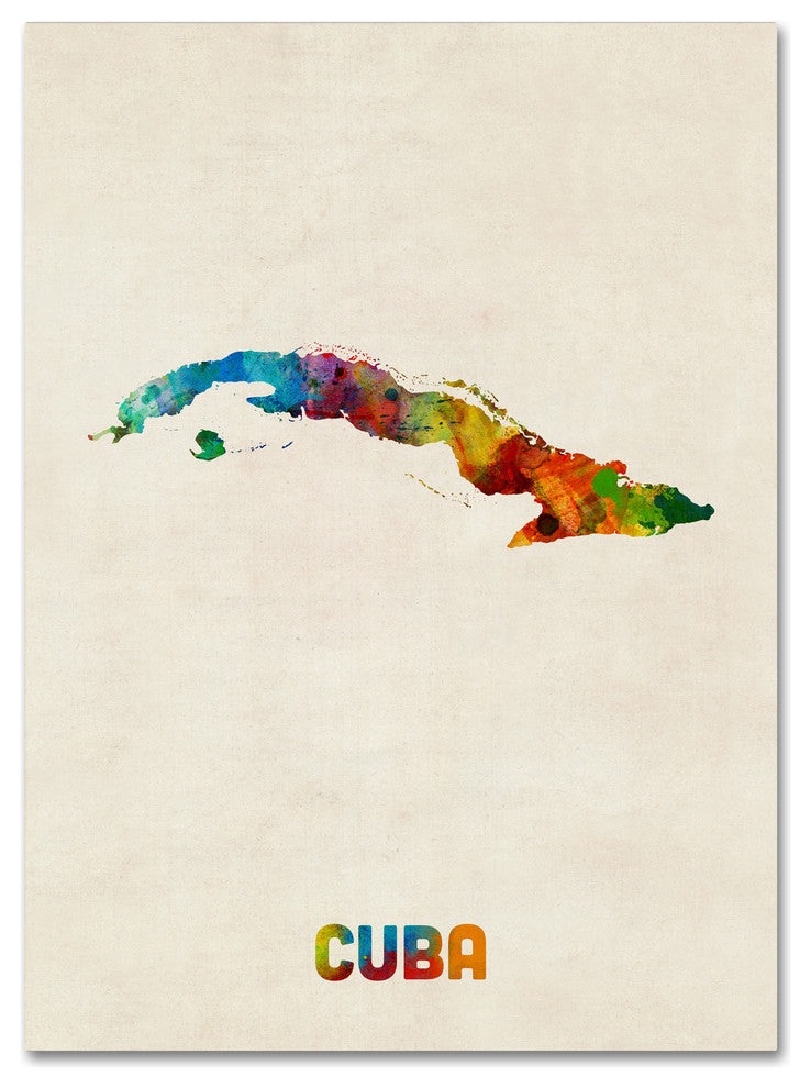 'Cuba Watercolor Map' Canvas Art by Michael Tompsett