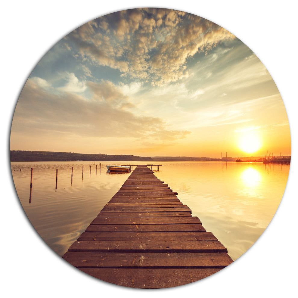 Sea Pier Under Beautiful Cloudscape, Modern Bridge Round Wall Art, 36"