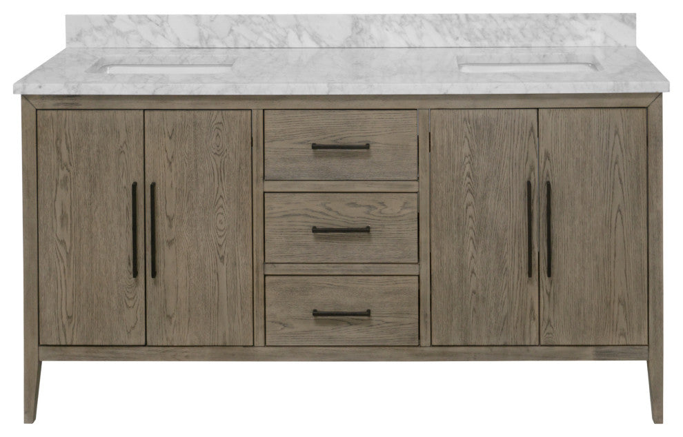 Parisian 72" Bathroom Vanity, Gray Oak, Carrara Marble