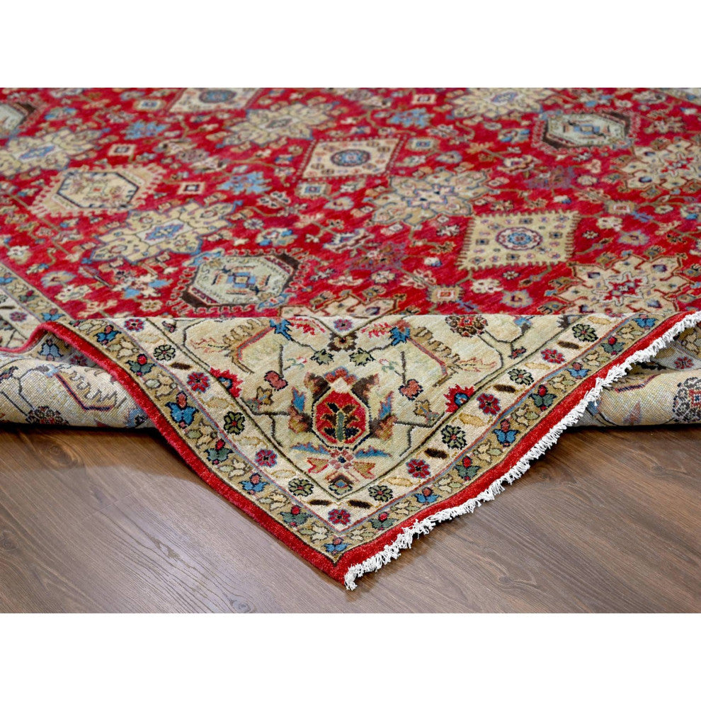 Auburn Red Hand Knotted Pure Wool Karajeh Design Oriental Rug, 9'3"x11'11"