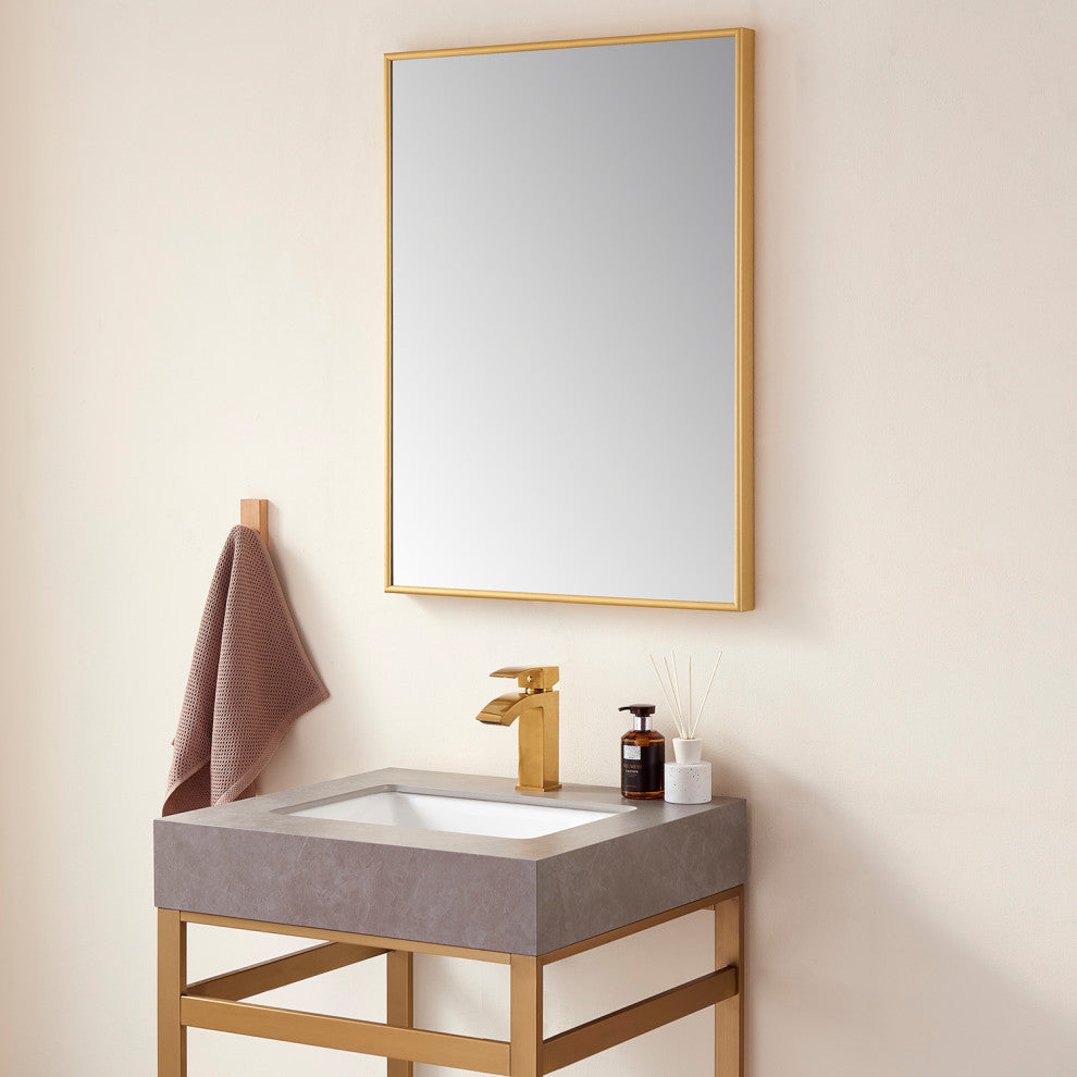 Viella Rectangular Aluminum Wall Mounted Mirror, Brushed Gold, 24"