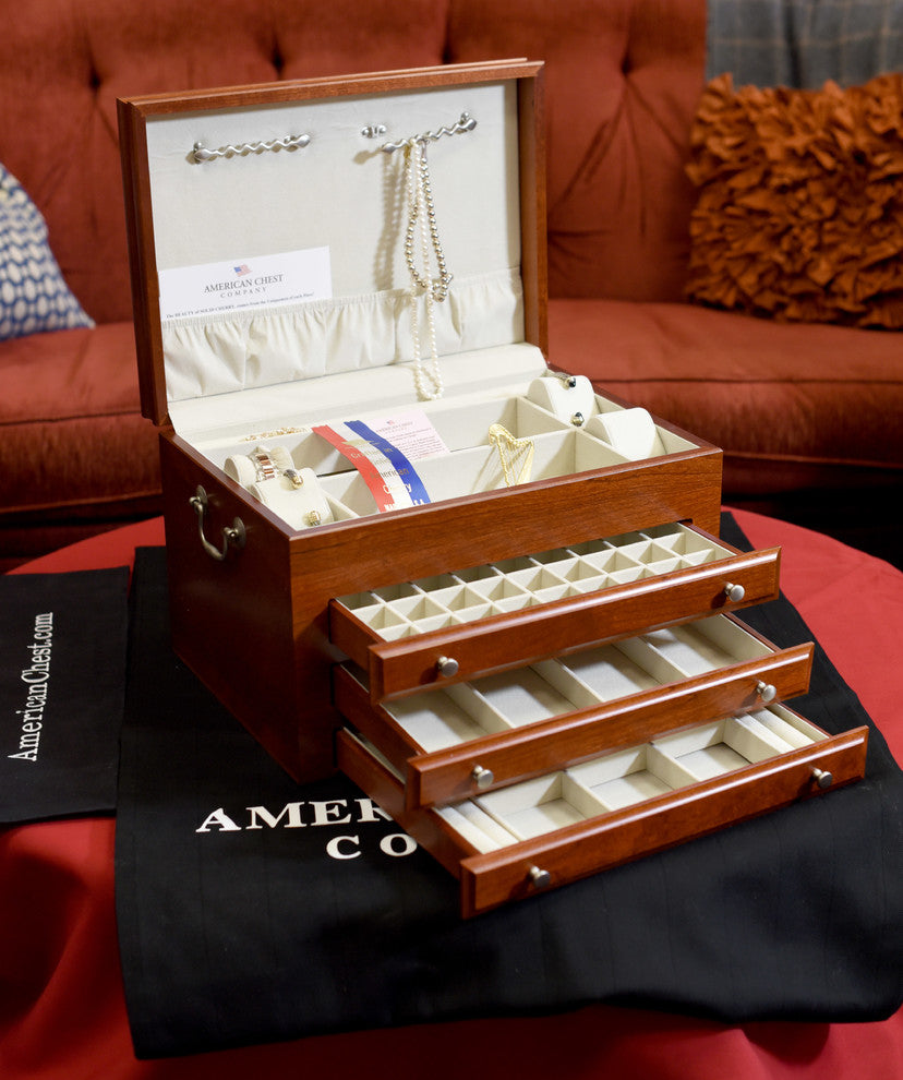Majestic Jewel Chest, Solid American Cherry Hardwood, Rich Mahogany