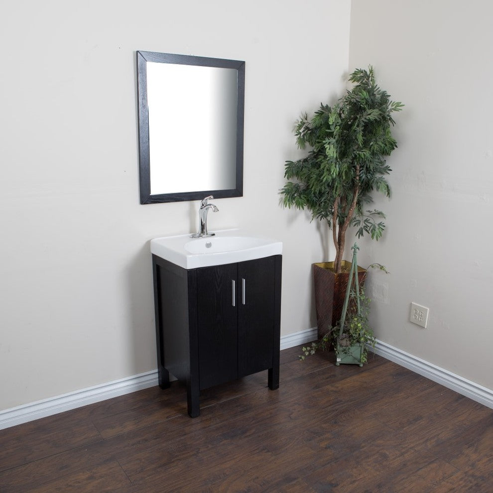 23.8" Single Sink Vanity, Black With Ceramic Top, White