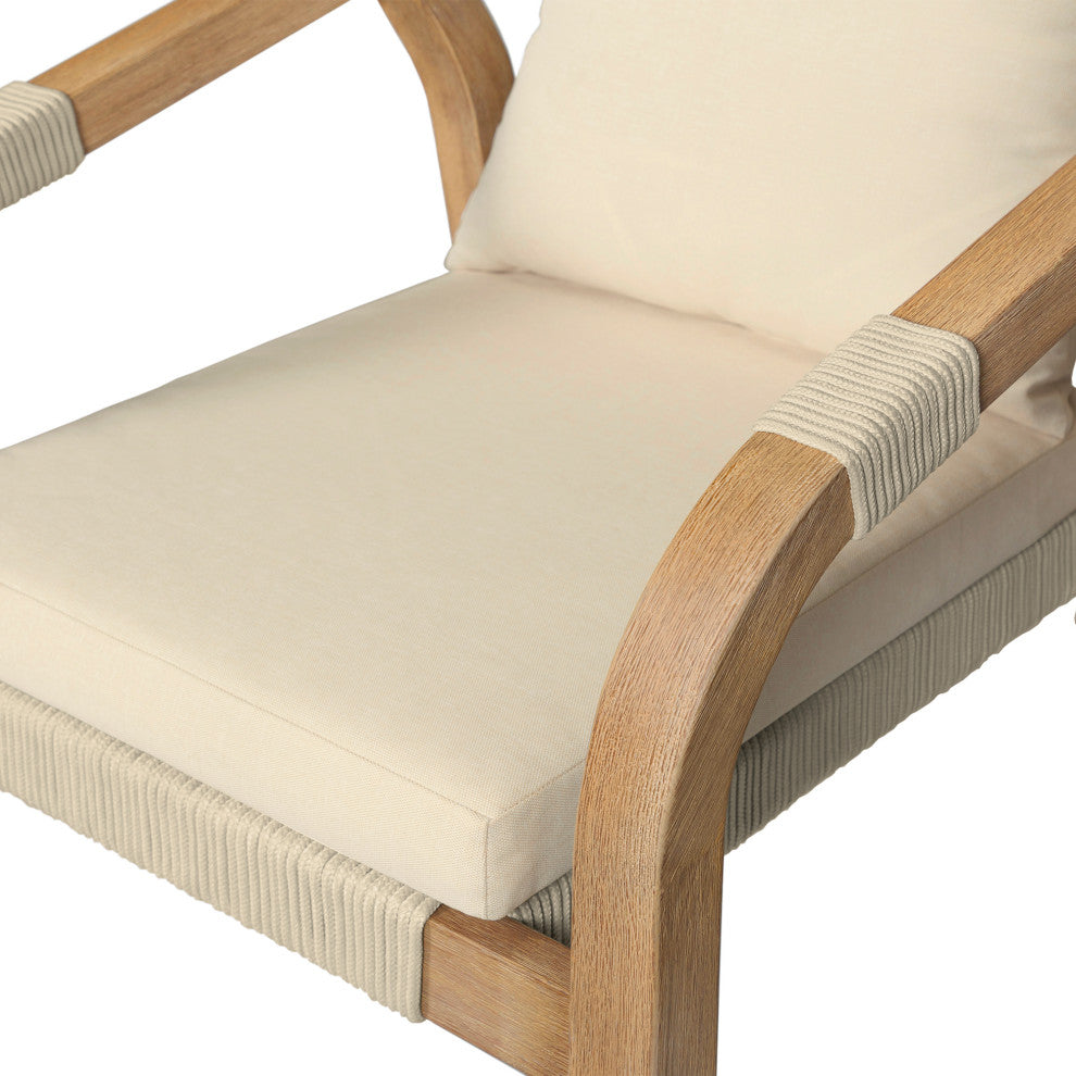Cypress Outdoor Patio Dining Chair Wood Light Gray Rope Ivory Cushions Set of 2