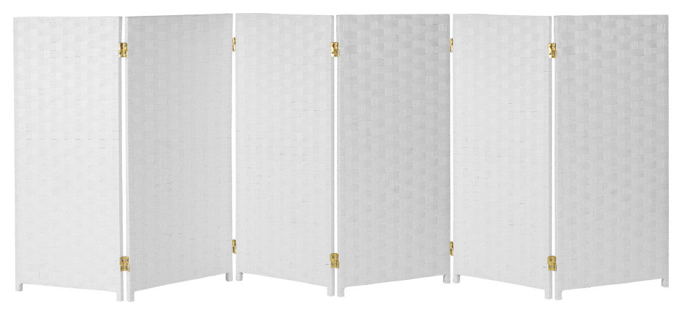 3 ft. Short Woven Fiber Room Divider 6 Panel White