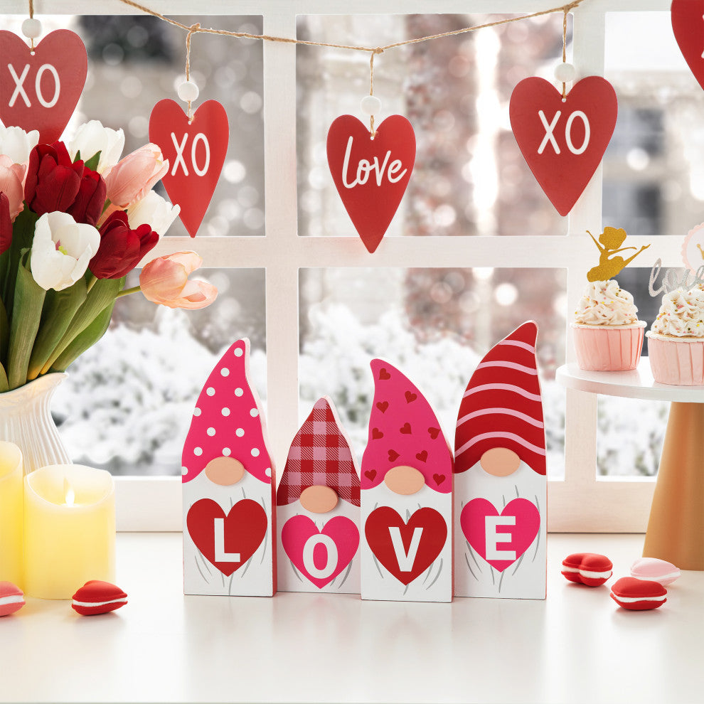 11"L Valentine's  Love Wooden Gnome Table Decor