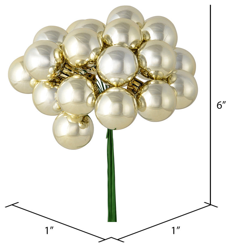 Vickerman N180138 6" Champagne Shiny Ball Ornament Christmas Pick, Pack of 2