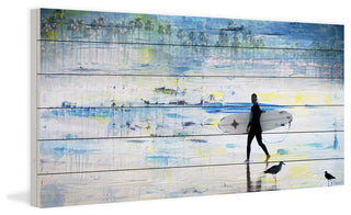 "Day of Surfing" Painting Print on White Wood, 40"x20"