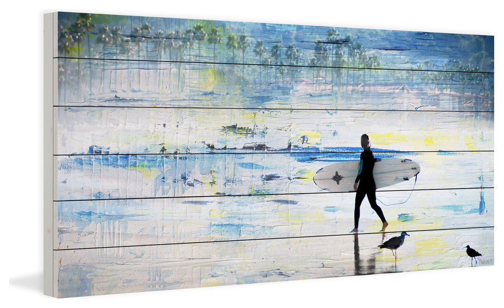 "Day of Surfing" Painting Print on White Wood, 40"x20"