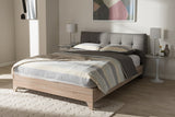 Adelia Mid-Century Light Gray Whitewash Queen Size Platform Bed