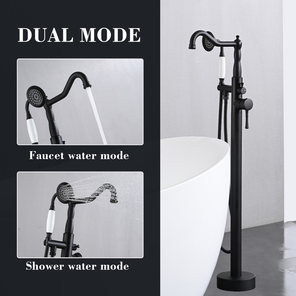 Single Handle Floor Mounted Freestanding Tub Filler with Hand Shower