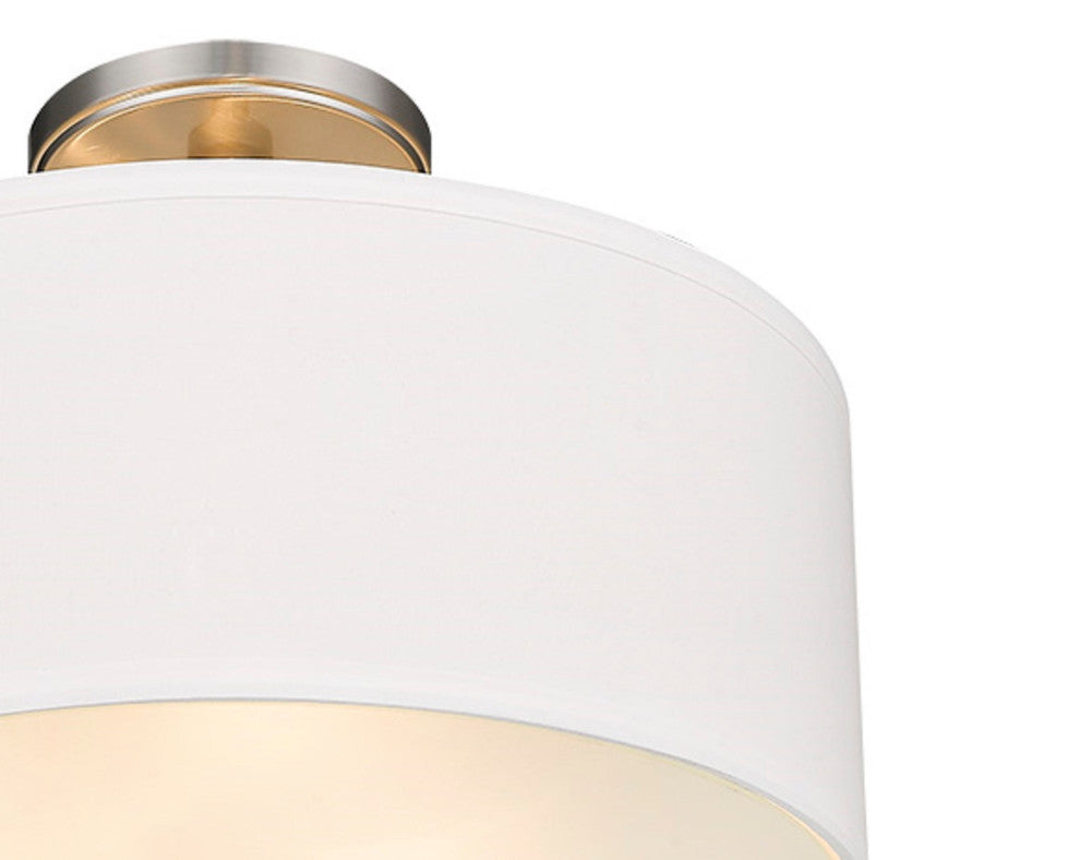 3 Light Semi-Flush Drum Shaped Lighting Fixture, Satin Nickel