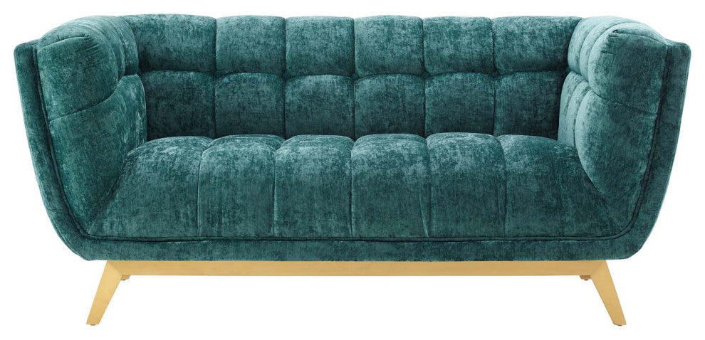 Loveseat Sofa, Velvet, Teal Blue, Modern, Living Lounge Hotel Lobby Hospitality