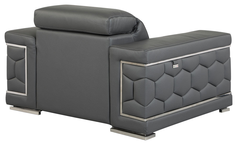 Rome Contemporary Genuine Italian Leather Armchair Dark Gray