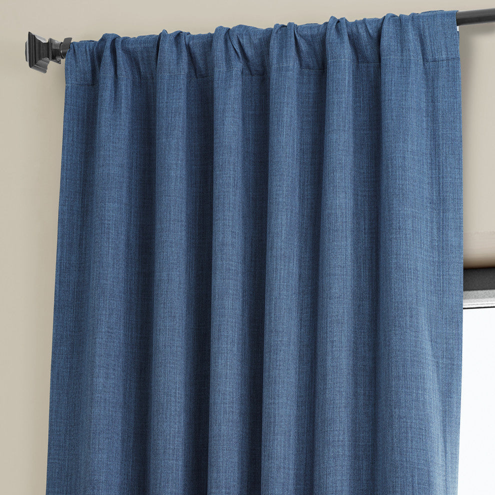 Faux Linen Darkening Curtain Single Panel, Denim, 50"x108"