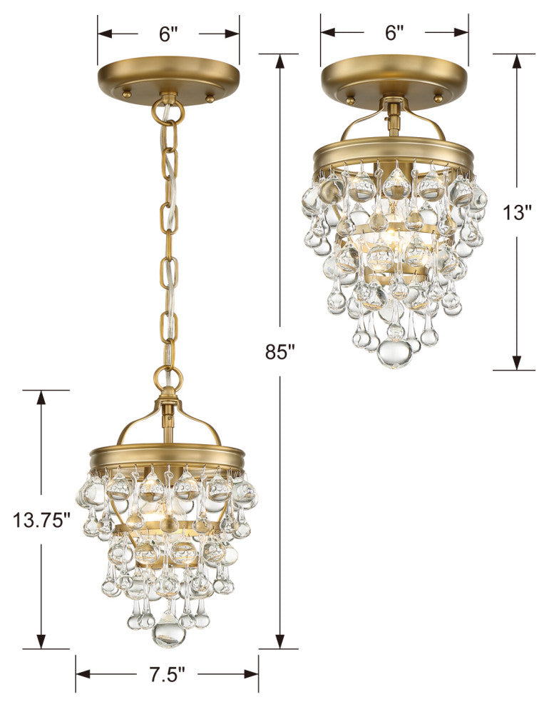 Calypso 8" Ceiling Light, Vibrant Gold With Clear Glass Drops Crystals