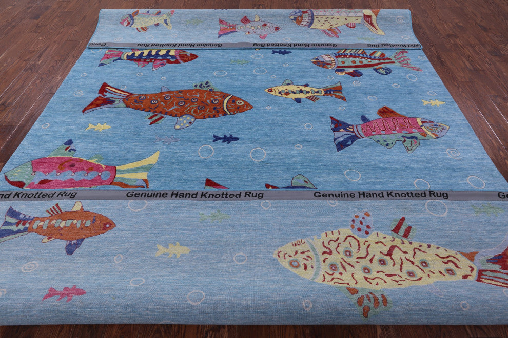 8' 11" X 12' 5" Gabbeh Fish Design Handmade Wool Rug - Q15559