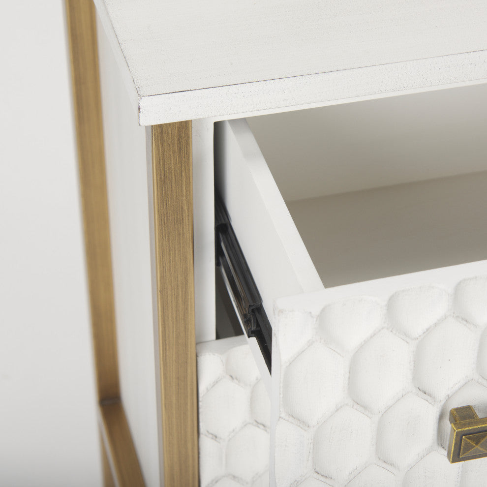 Savannah White Fir Veneer With Gold Metal Frame 3 Drawer Accent Cabinet