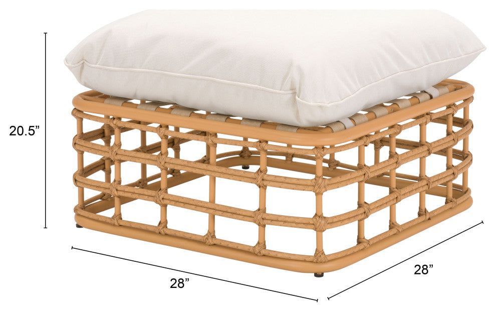 Ottoman Lounge Chair, Wood, Fabric, Beige, Natural, Outdoor Patio Balcony