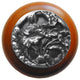 Hibiscus Wood Knob, Antique Brass, Cherry Wood Finish, Antique Pewter
