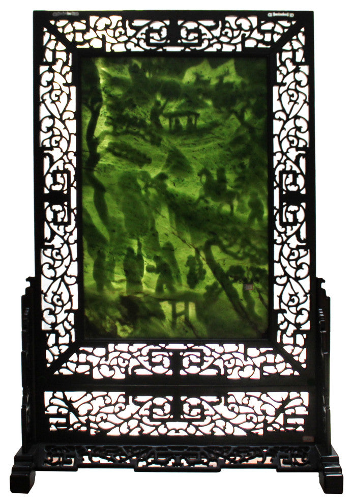 Spinach Green Stone Scenery Carving Table Top Wall Panel Display Hcs5090