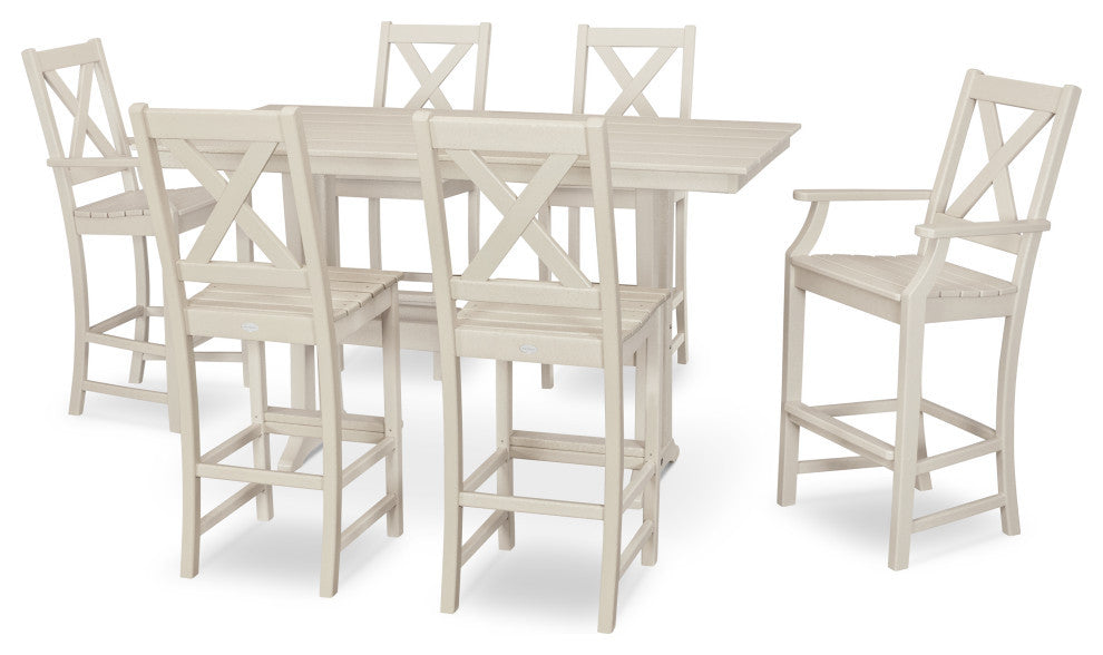 Braxton 7-Piece Farmhouse Trestle Bar Set, Sand