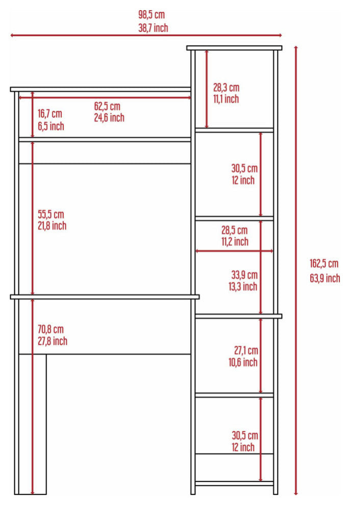 Nashville Writing Desk with 6 Open Shelves, Light Gray