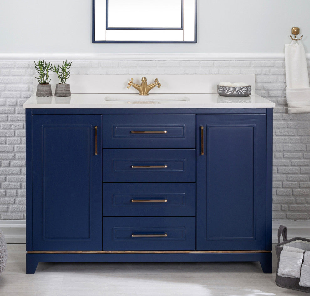 Albia Collection 48" Bathroom Vanity With Sink, Mirror, Countertop, Dark Blue