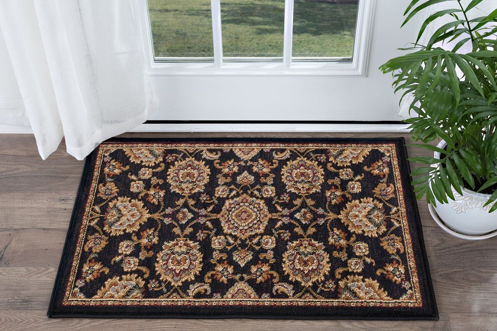 Charlotte Traditional Oriental Black Scatter Mat Rug, 2'x3'