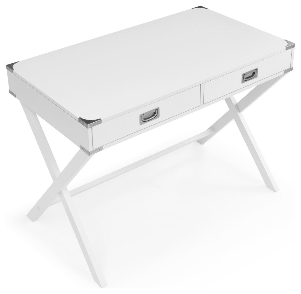 TATEUS Computer Desk with Storage, Solid Wood Desk with Drawers, White