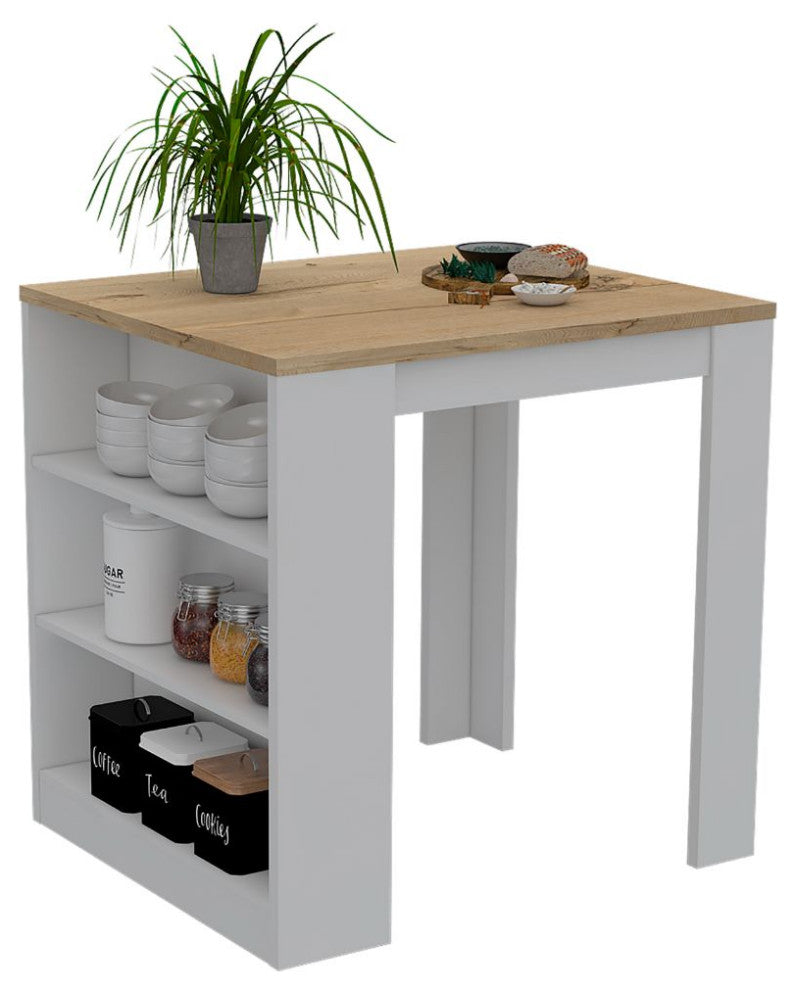 Kitchen Counter Dining Table Toledo, Kitchen, White / Light Oak