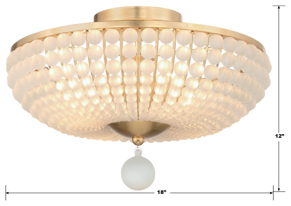 Bella 4-Light Antique Gold Ceiling Mount, Frosted Glass Beads