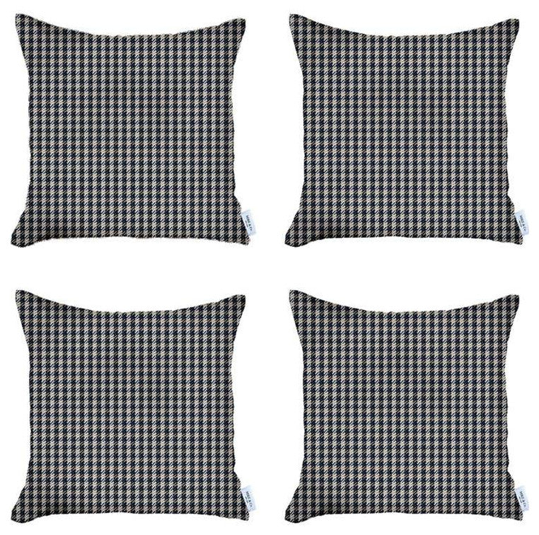 Set of 4 Blue Houndstooth Pillow Covers