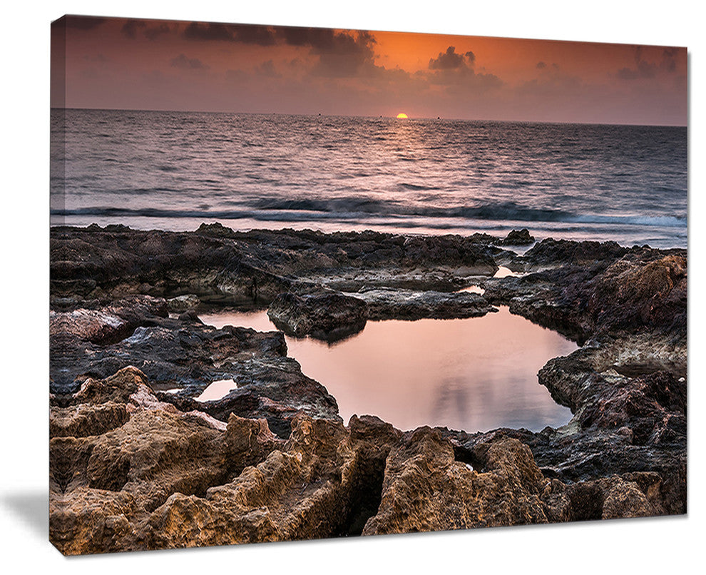 "Rocky African Coastline Sunset" Oversized Beach Canvas Artwork, 40"x30"