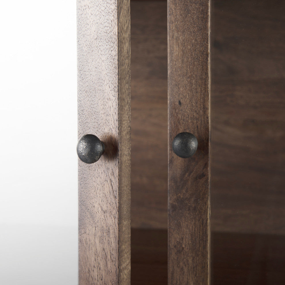 Arelius Medium Brown Solid Wood w/Black Metal Base Display Cabinet