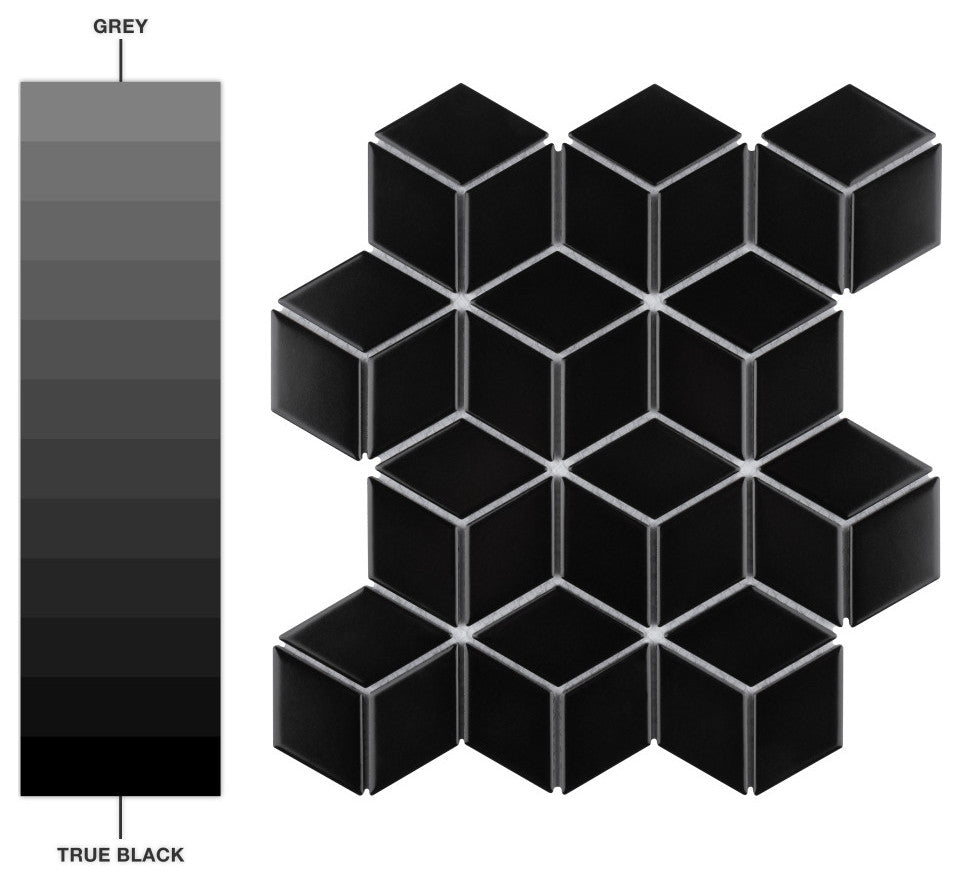 Metro Rhombus Matte Black Porcelain Floor and Wall Tile