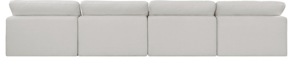 Comfy Upholstered Modular Sofa, Cream, 4-Piece: 4 Armless Chair, Linen Textured Fabric