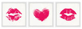 Lips and Hearts Triptych, 3-Piece Set, 12x12 Panels