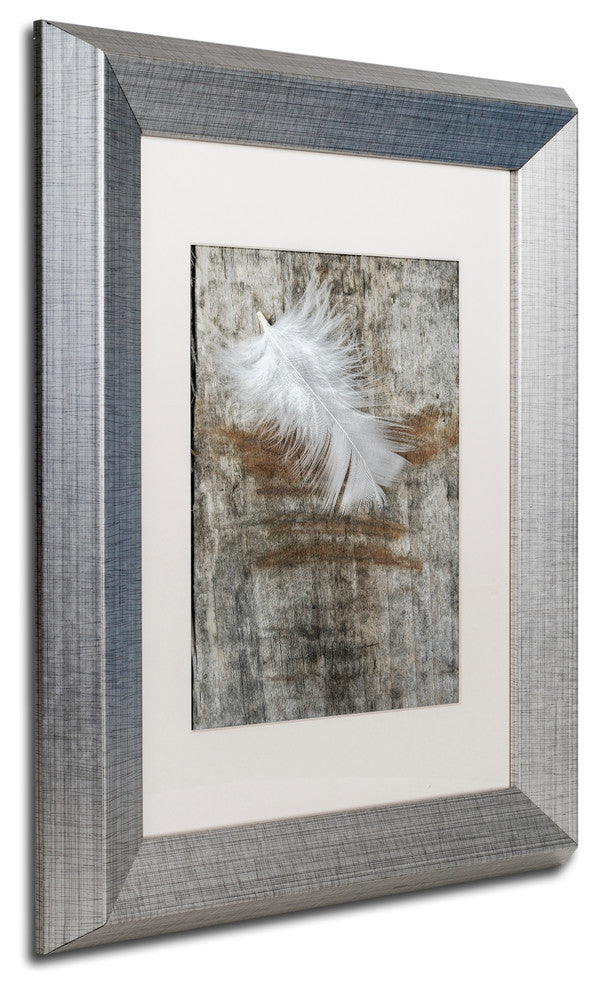 Cora Niele 'White Feather on Wood' Matted Framed Art