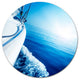 Luxury Yacht Sailing In Blue Sea, Seashore Round Metal Wall Art, 11"
