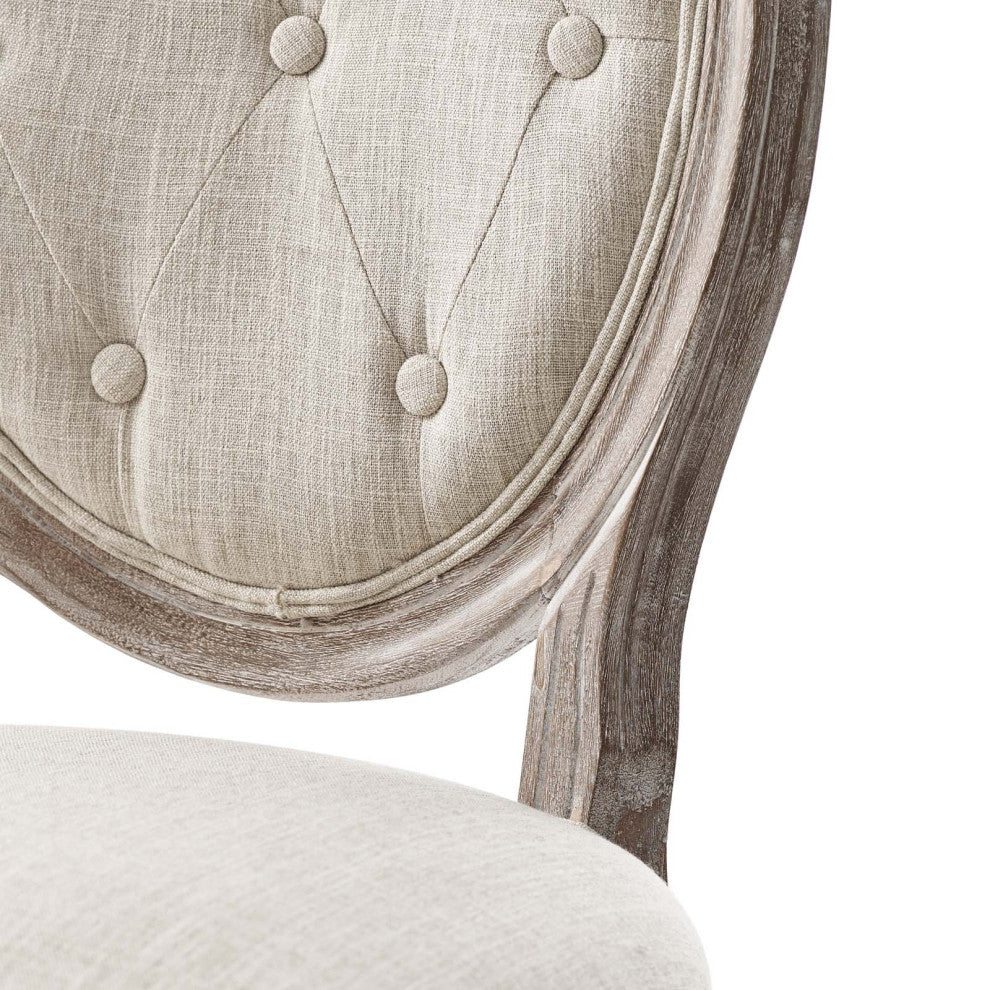 French Vintage Side Dining Chair, Fabric, Wood, Beige, Modern, Bistro Restaurant
