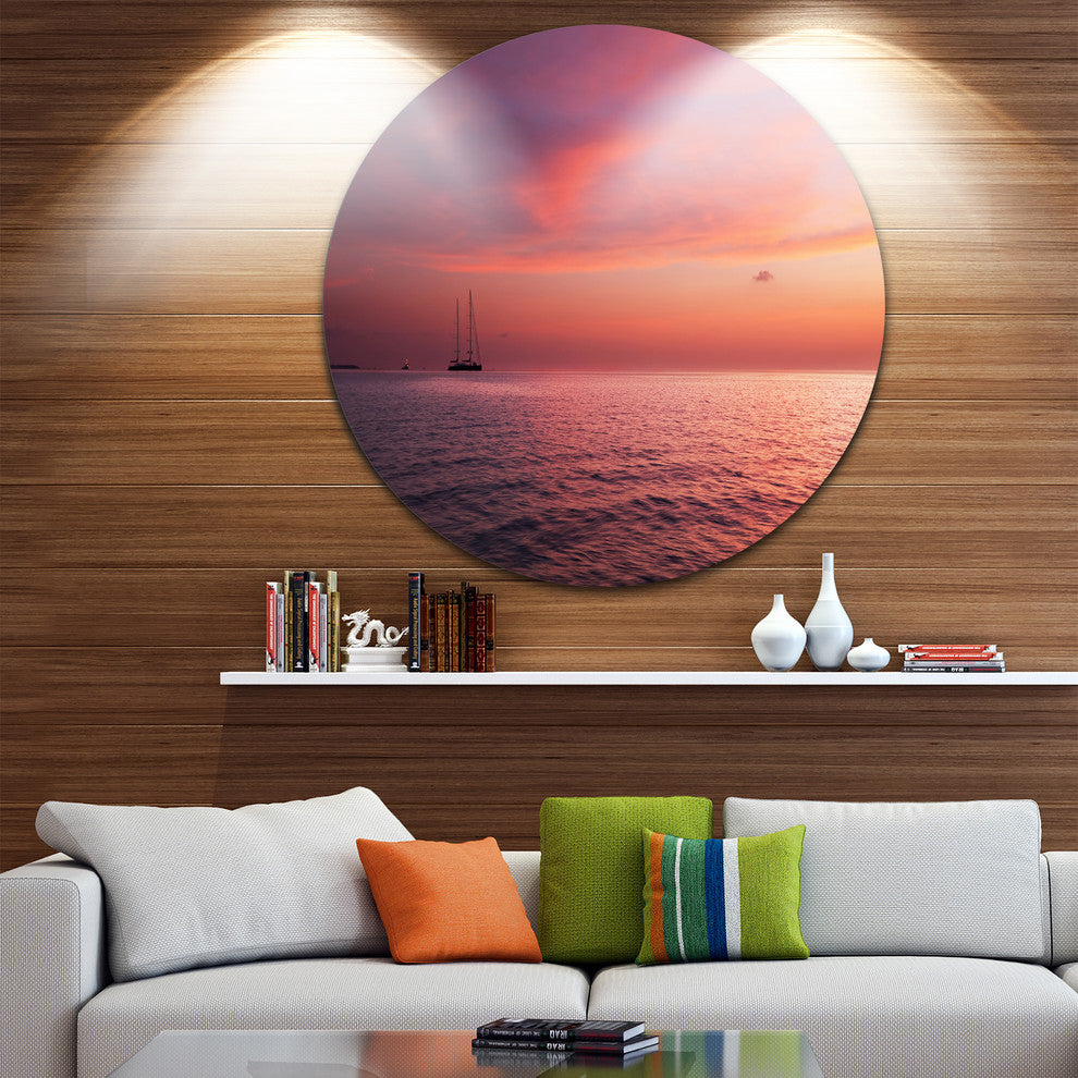 Reddish Serene Maldives Seashore, Seascape Disc Metal Wall Art, 36"