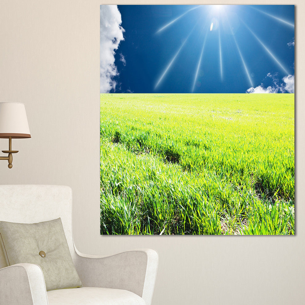 Sunny Field with Green Grassland, Oversized Landscape Canvas Art, 30"x40"