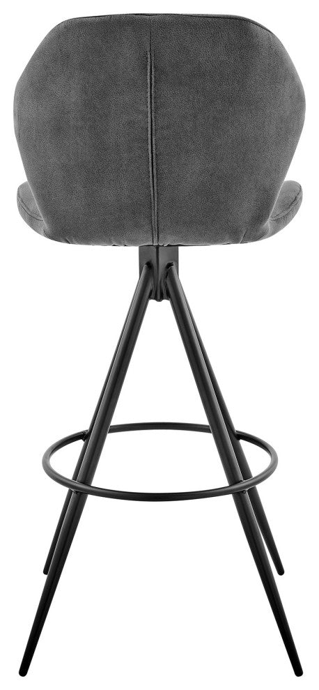 30" Charcoal Gray and Black Microfiber Squared Channel Bar Stool