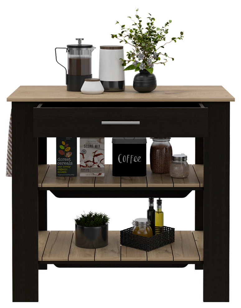 Delos 40Kitchen Island, Black / Light Oak