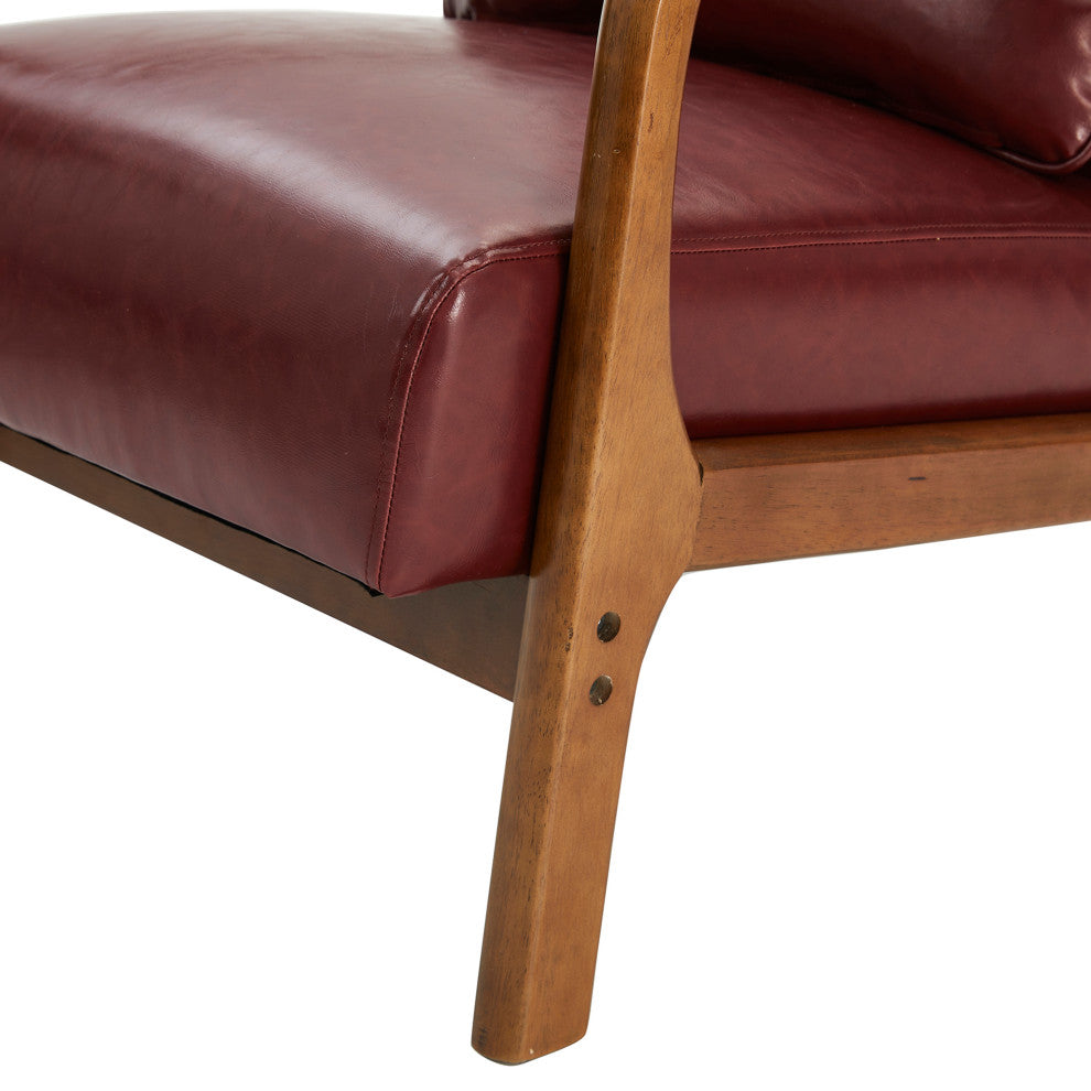 Mid-Century Modern Leatherette Accent Armchair, Set of 2, Burgundy