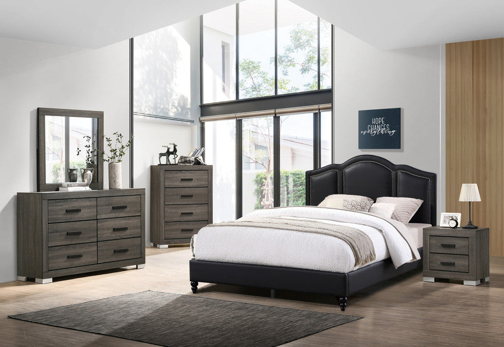 6 Drawers Wood Dresser, Gray