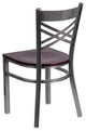 Clear Metal Restaurant Chair, Mahogany Wood Seat/Clear Coated Metal Frame