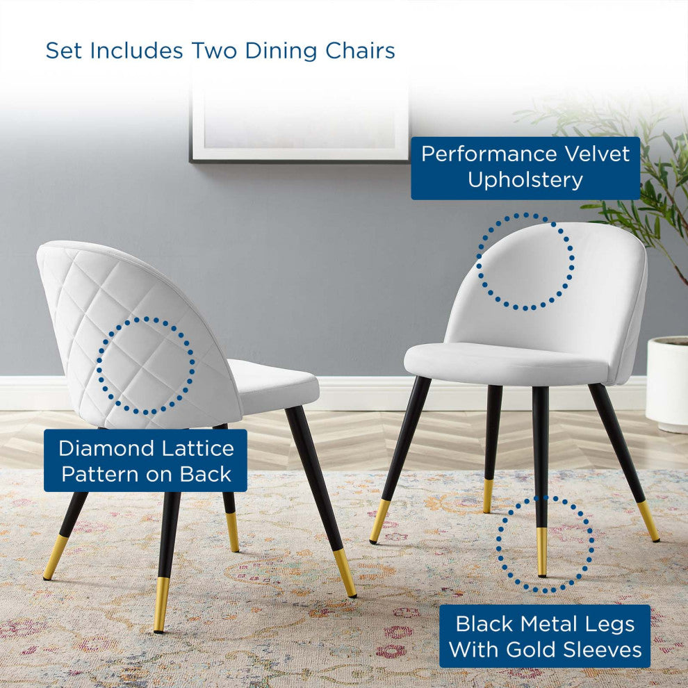 Side Dining Chair, Set of 2, Velvet, White, Cafe Bistro Restaurant Hospitality